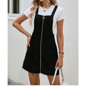 Zip Up Corduroy Overall Dress Black